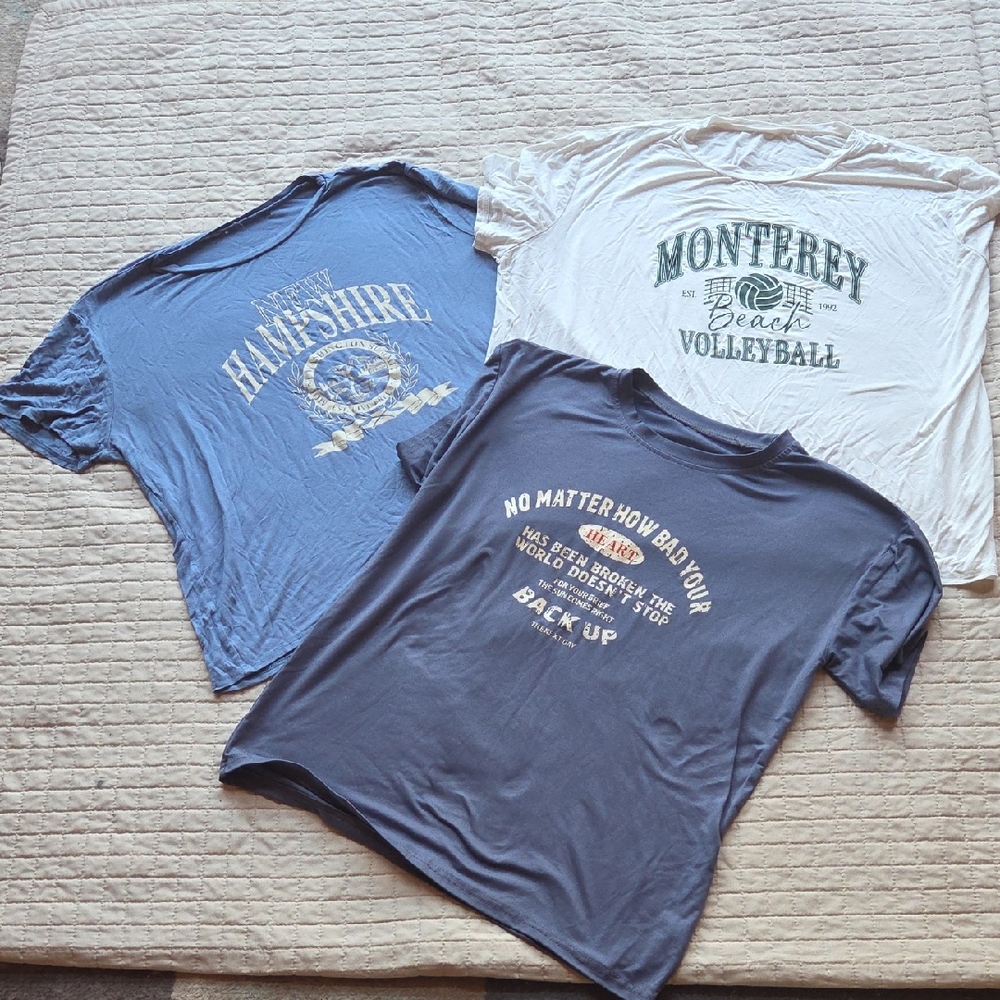 (BUNDLE) Casual Graphic Tees for Women - Blue and White